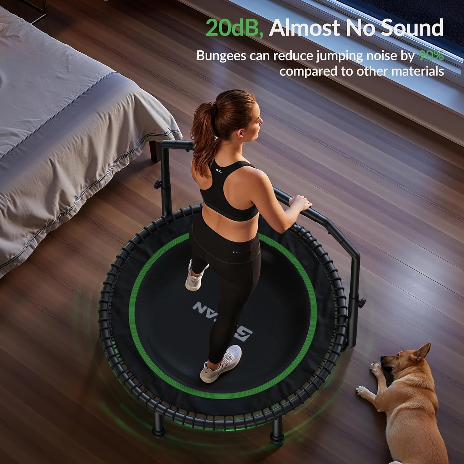 Heavy Duty Foldable Rebounder Trampoline Quiet Bungee Handle 204KG