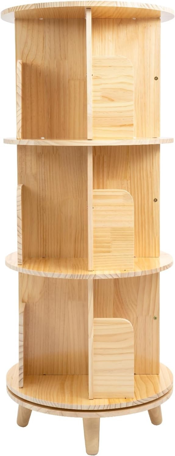 3 Tier Rotating Bamboo Bookshelf Tower | 360° Display Organizer 111cm