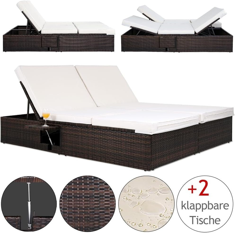 CASARIA Rattan Double Sun Lounger for 2 | 5-Position Recliner Daybed