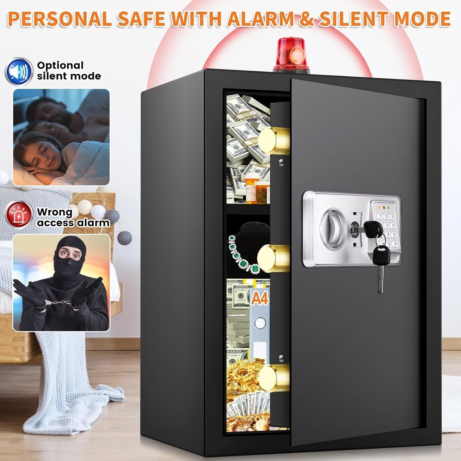 64L Digital Safe Box A4 Document Safe Alarm Security Cabinet Lock