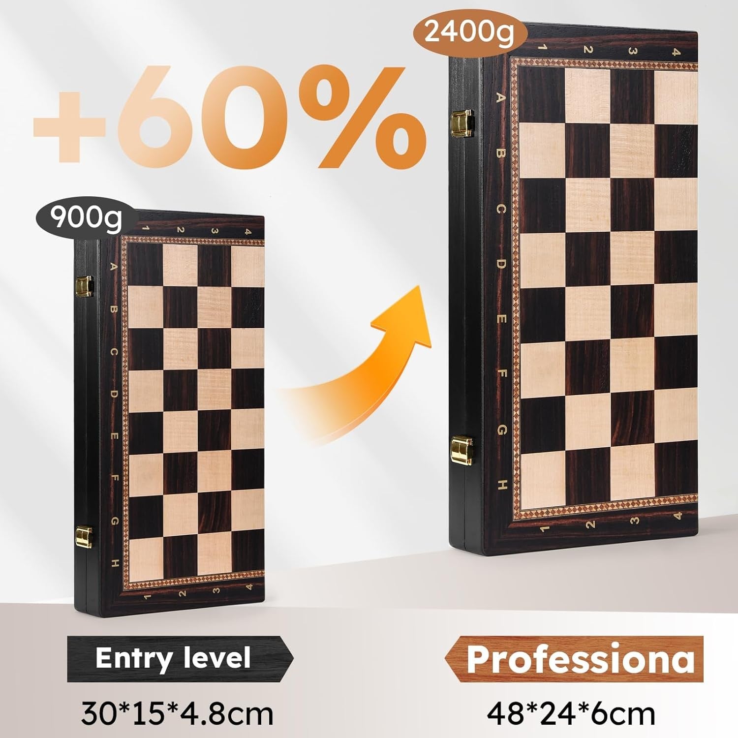 Large 19" Wooden Chess Set Foldable Board Weighted Pieces Extra Queens Classic