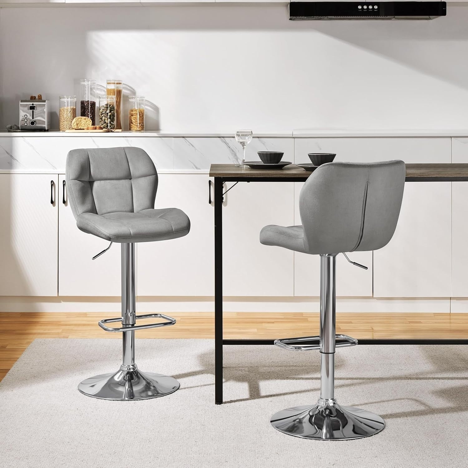 Adjustable Velvet Bar Stools Set of 2 – Swivel Counter Chairs