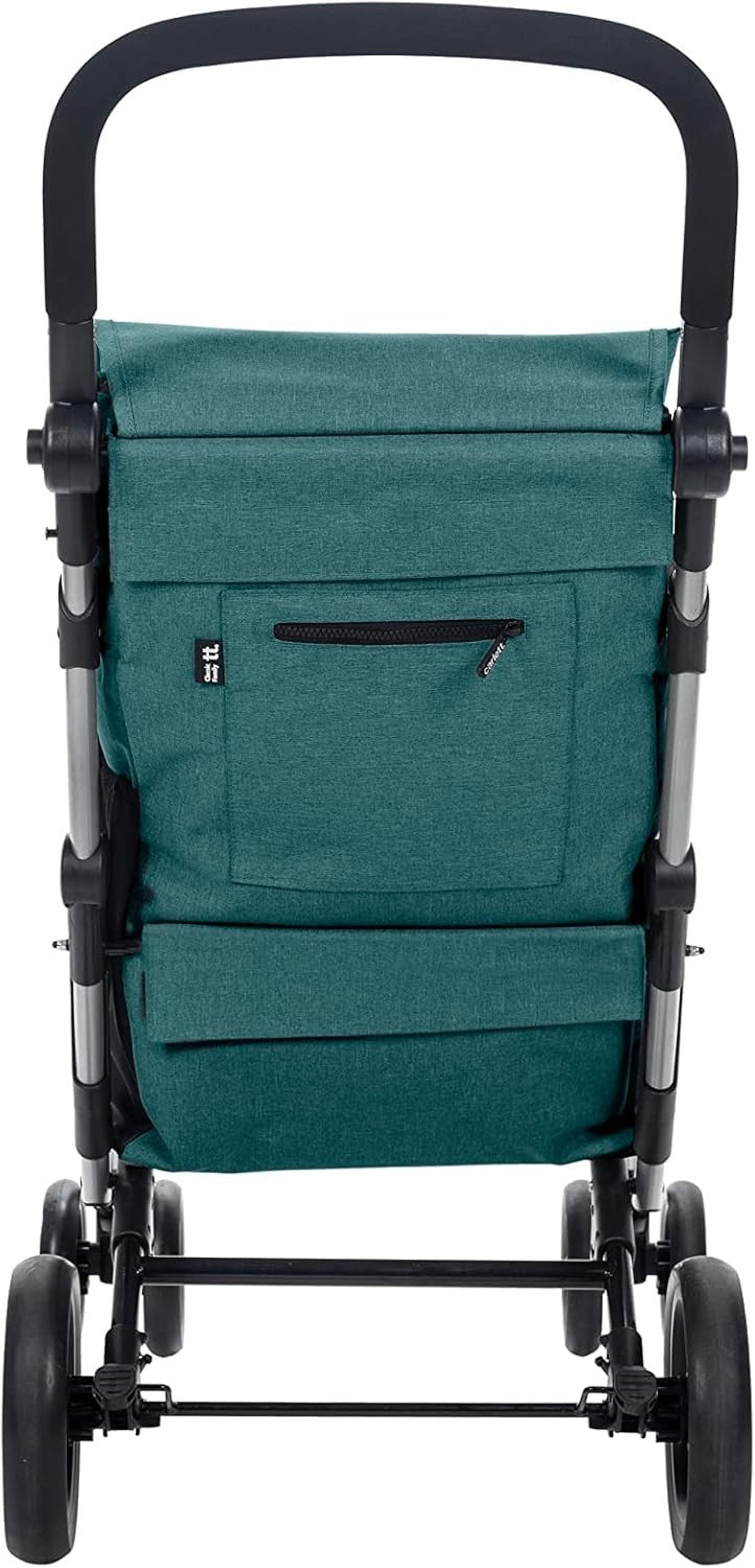 Foldable Grocery Cart 64L Thermal Trolley 4 Wheels Large Capacity Green
