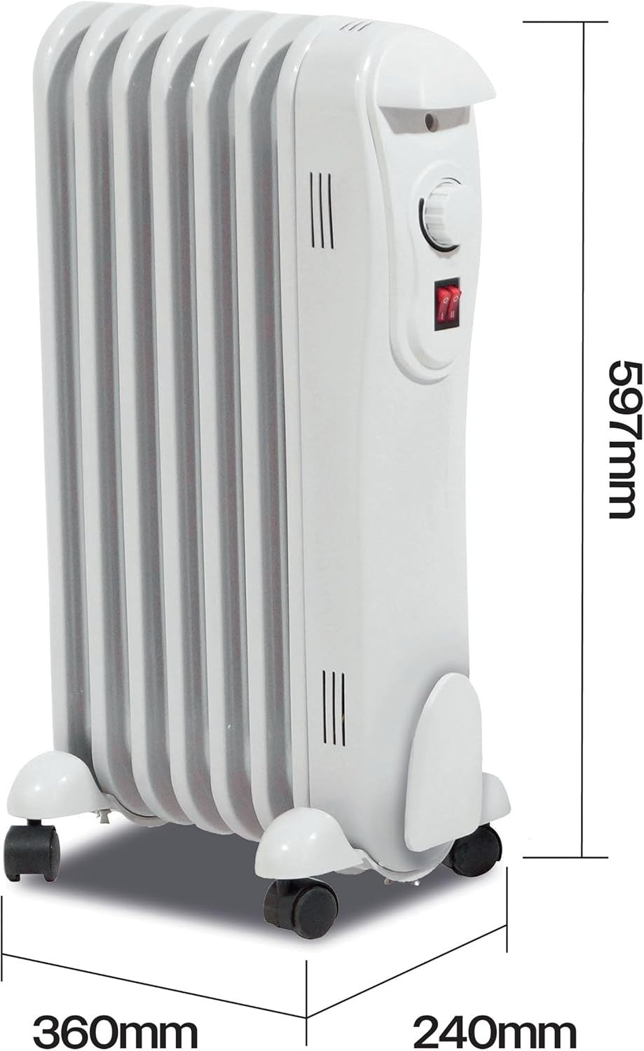 1500W Oil-Filled Radiator 7-Fin Electric Heater Adjustable Thermostat