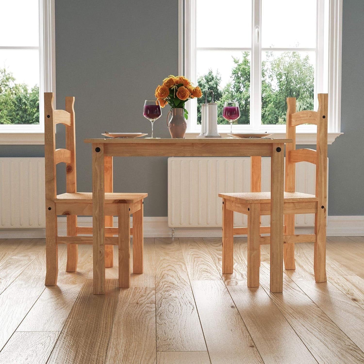 Rustic Solid Pine 2-Seater Dining Set | Compact 80cm Table & Chairs | Durable