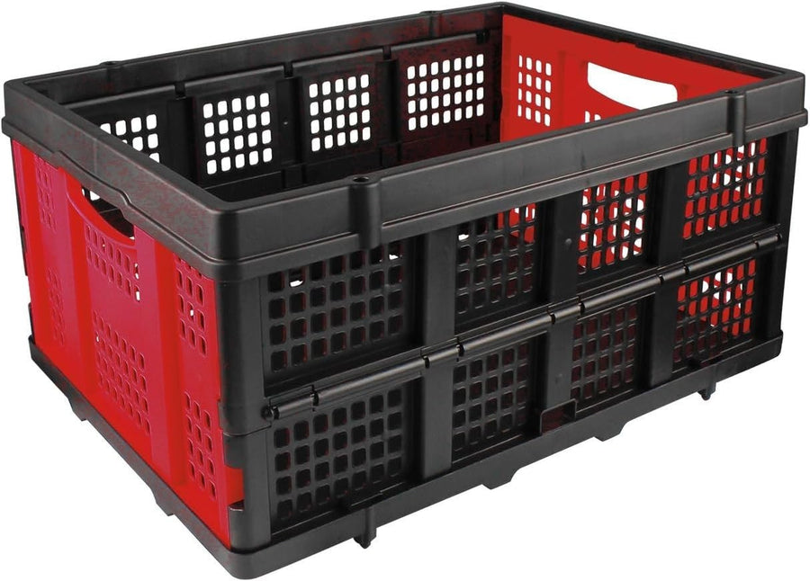 Collapsible Plastic Storage Crate Red Black Foldable Basket Box