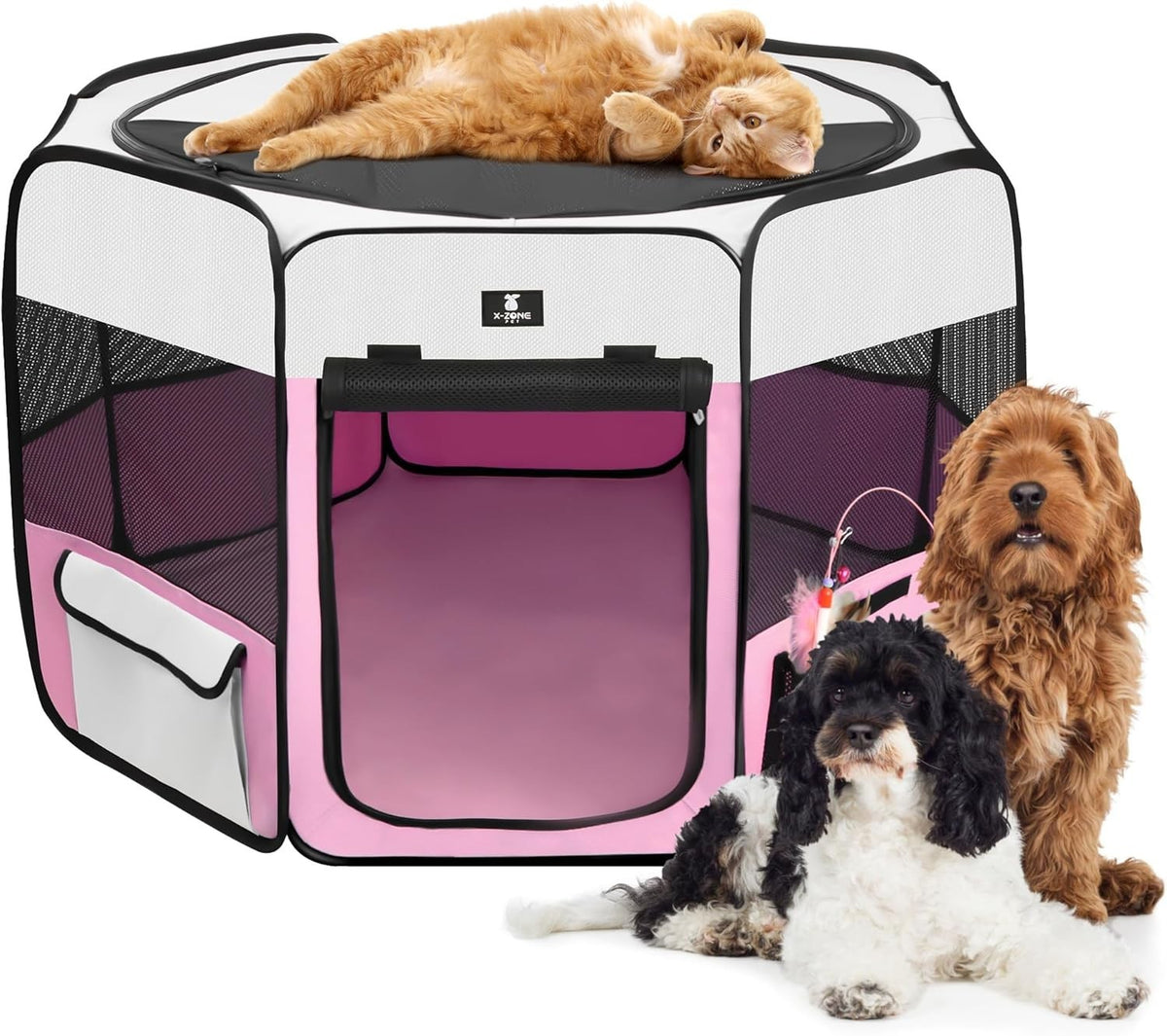Portable Puppy Playpen Crate Kennel 29.5"x15.5" Small Pink Indoor Outdoor