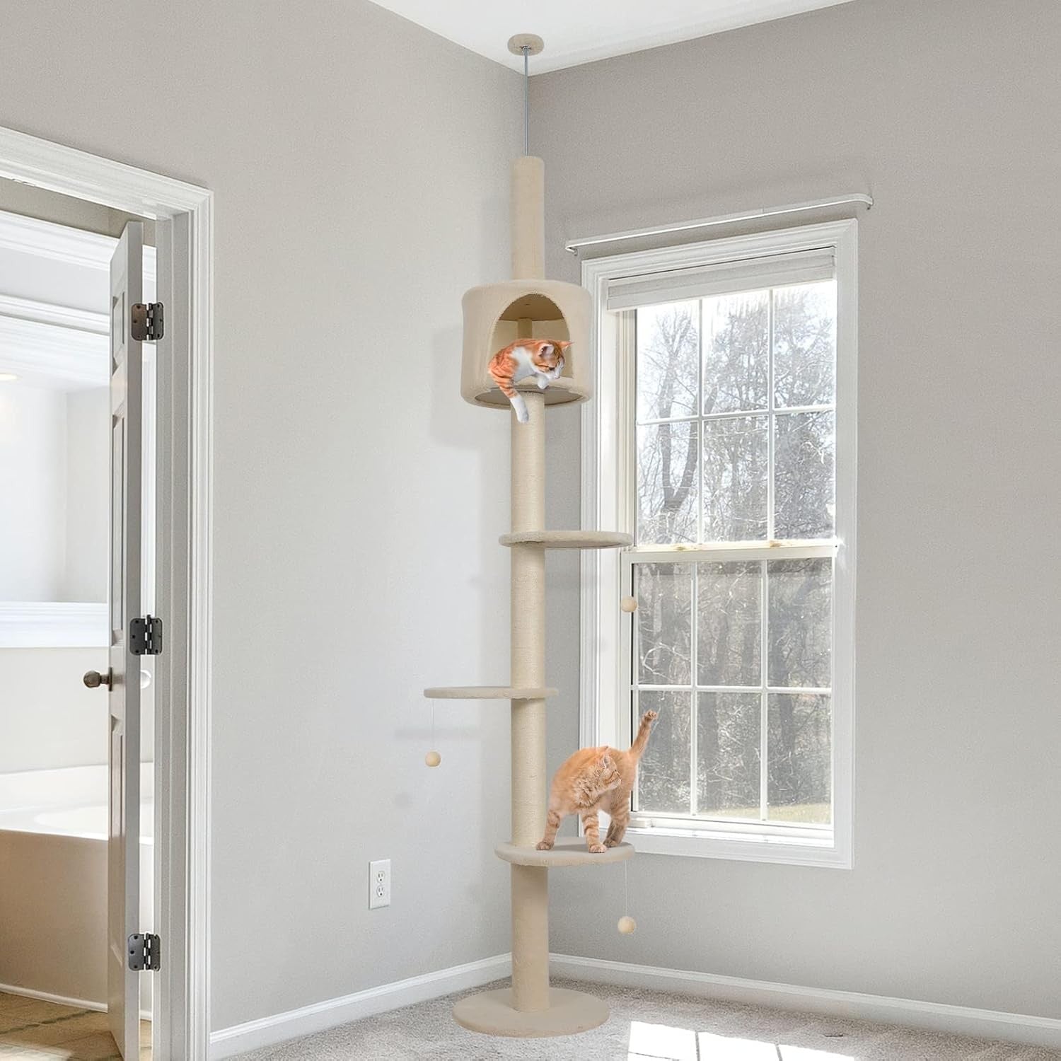 Floor to Ceiling Cat Tree 260cm Tall Adjustable Tower Scratching Post Condo