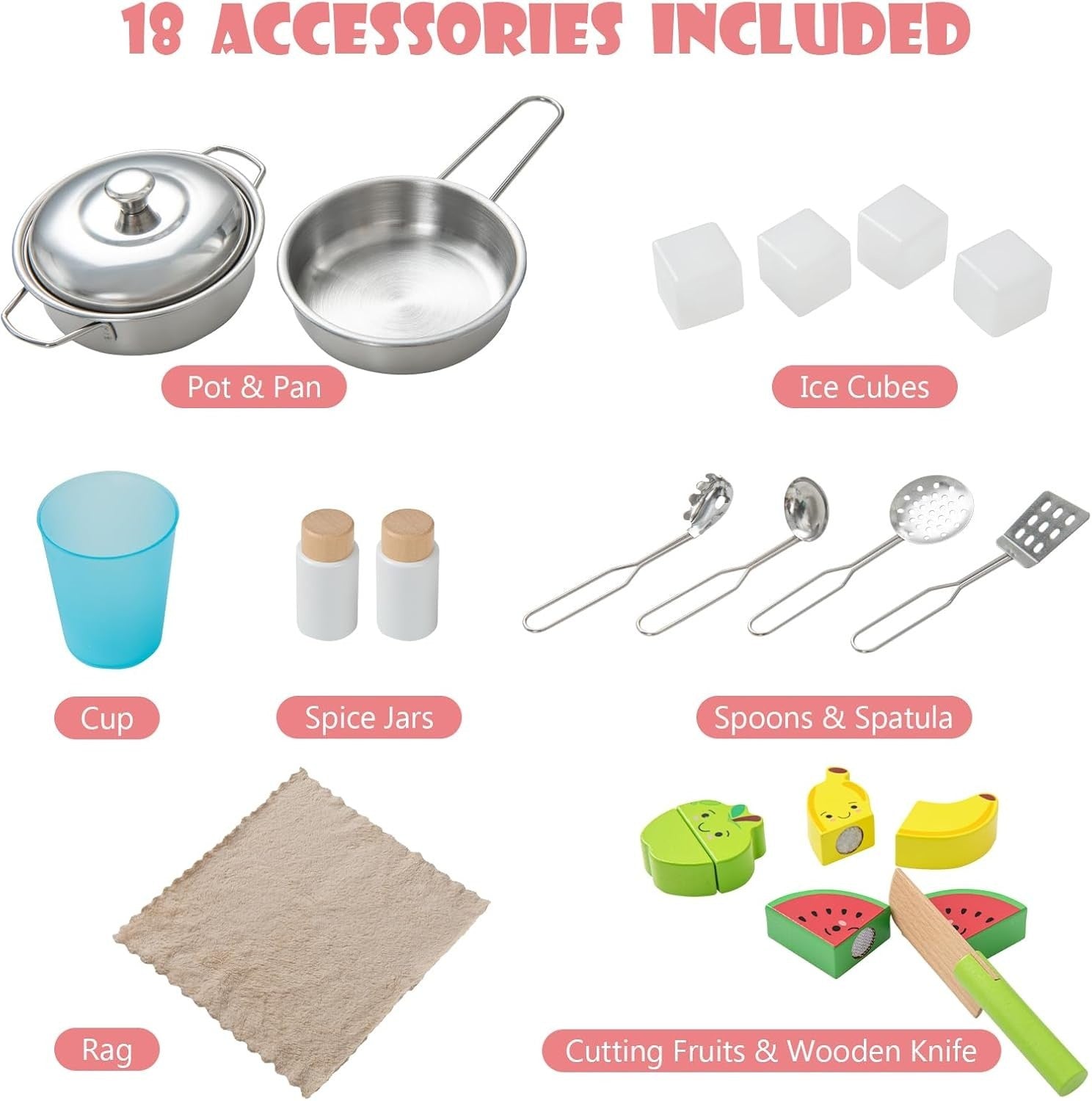 Wooden Kids Play Kitchen Pink Ice Maker Cooking Toy Accessories