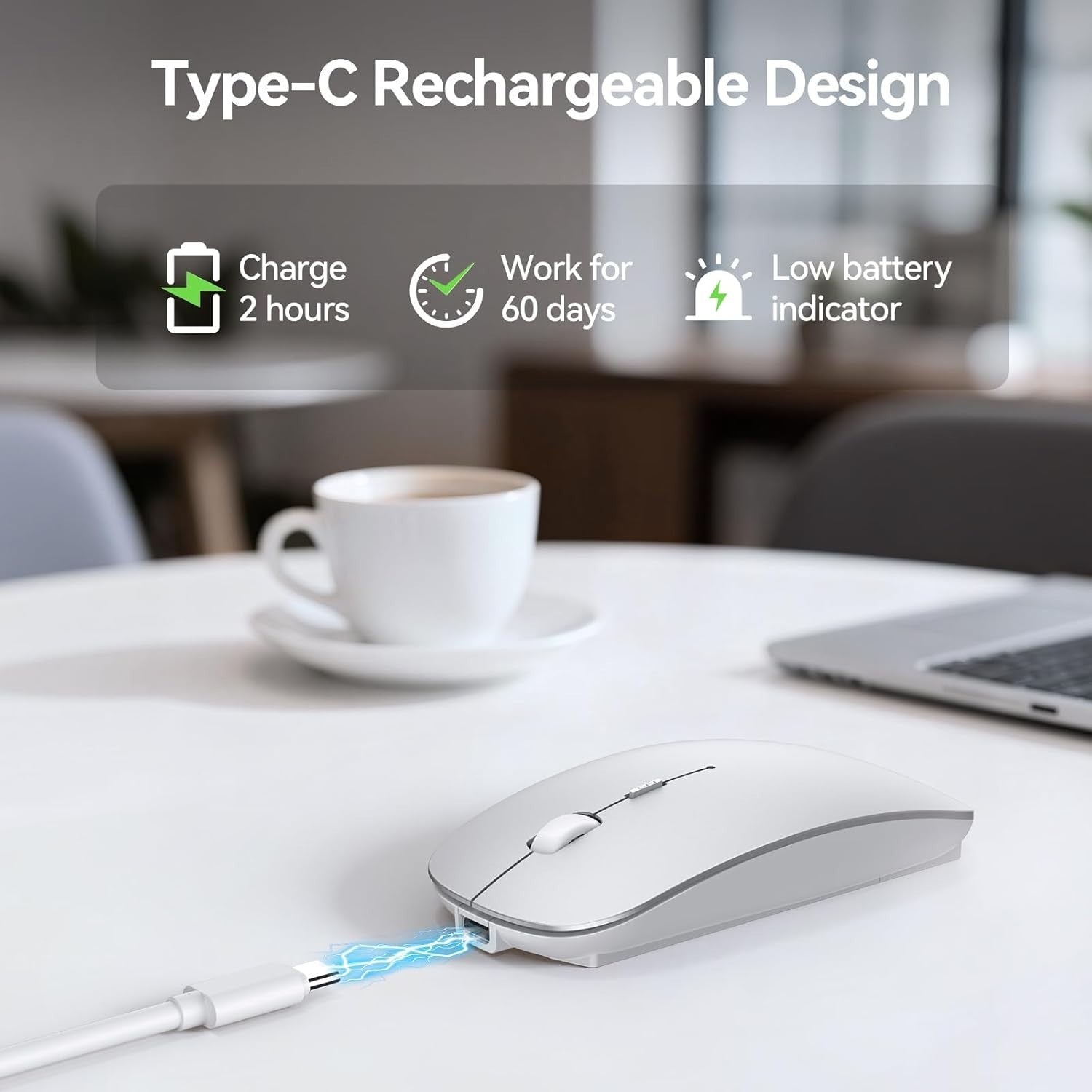 Silent Bluetooth Mouse Slim Rechargeable 4800 DPI USB Wireless