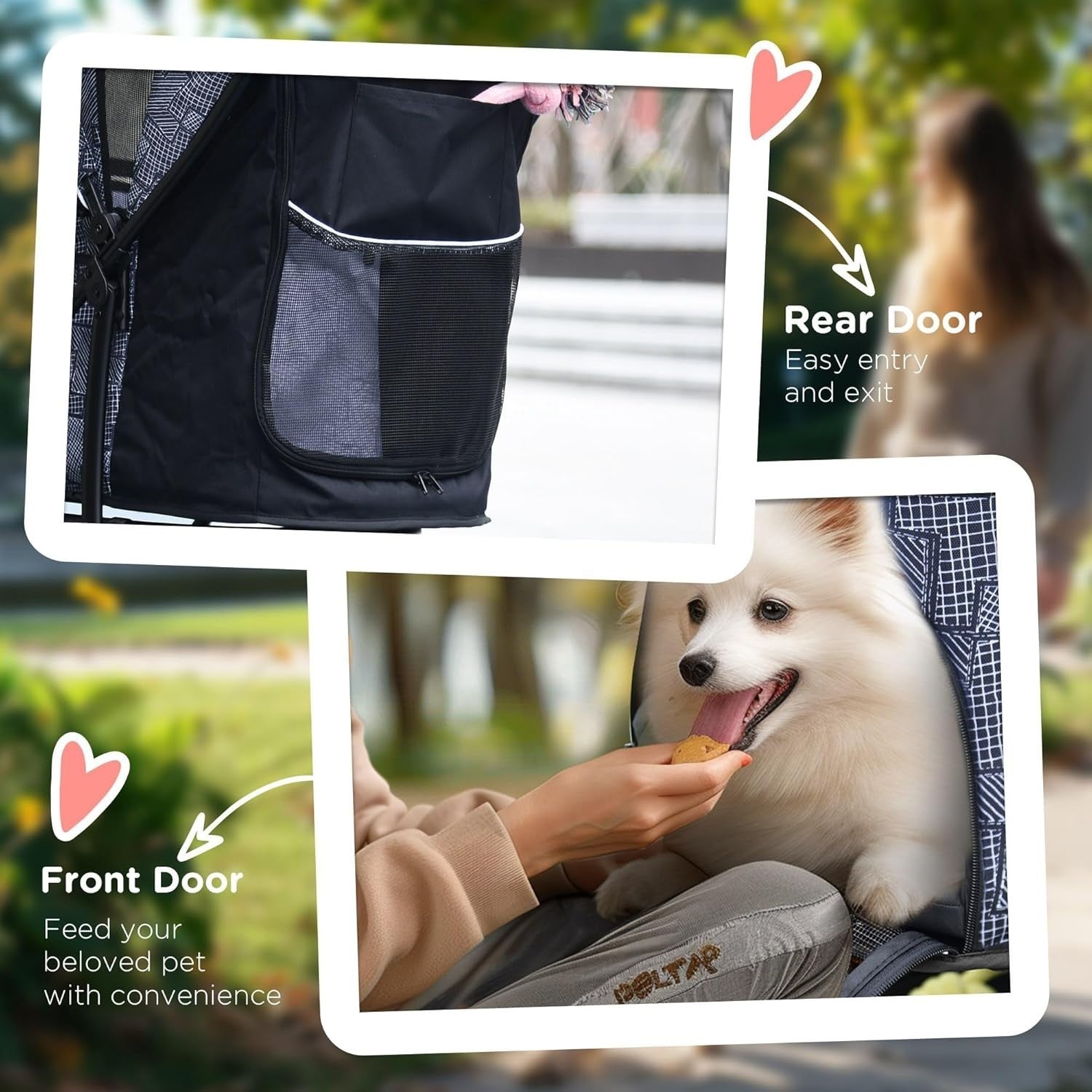 Foldable Dog Stroller Pet Pushchair with Brakes Basket for Small Dogs