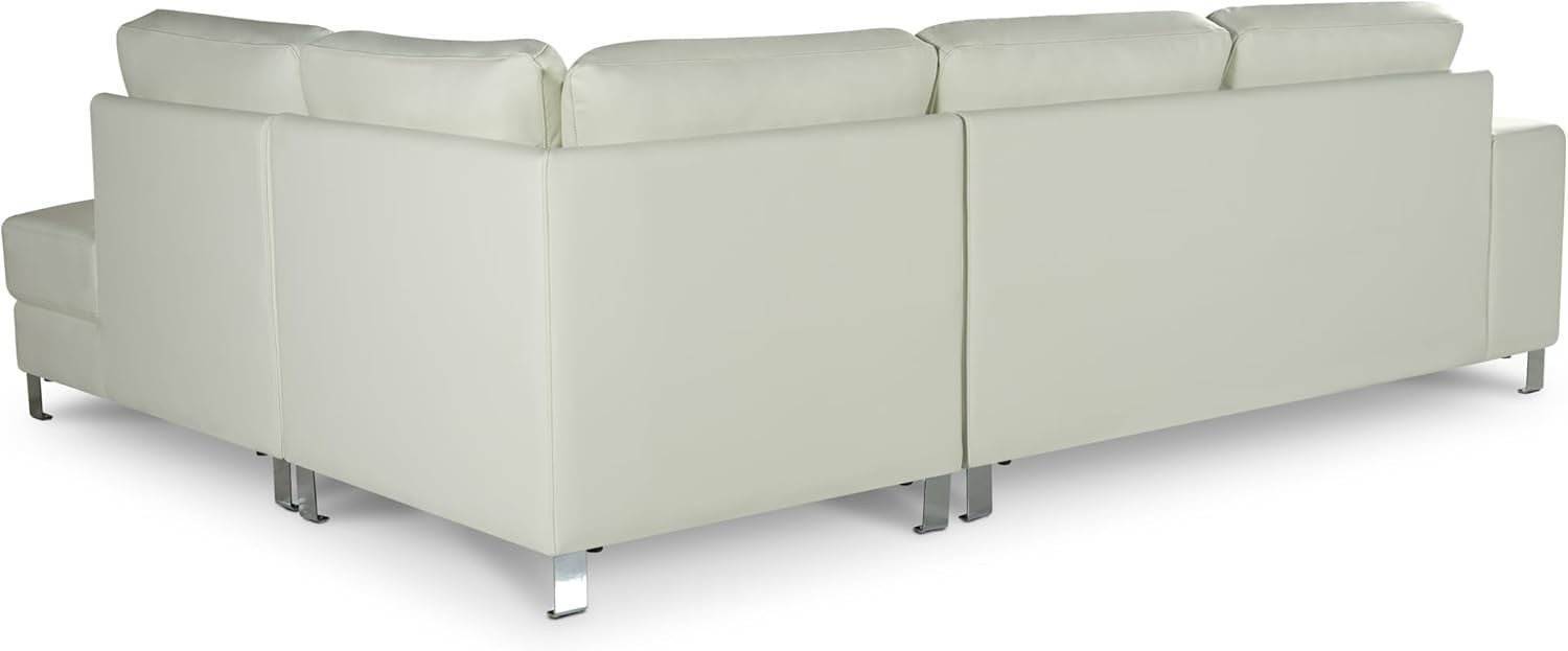 White Faux Leather 5-Seater L-Shaped Corner Sofa with Chaise – Durable Vegan Lea