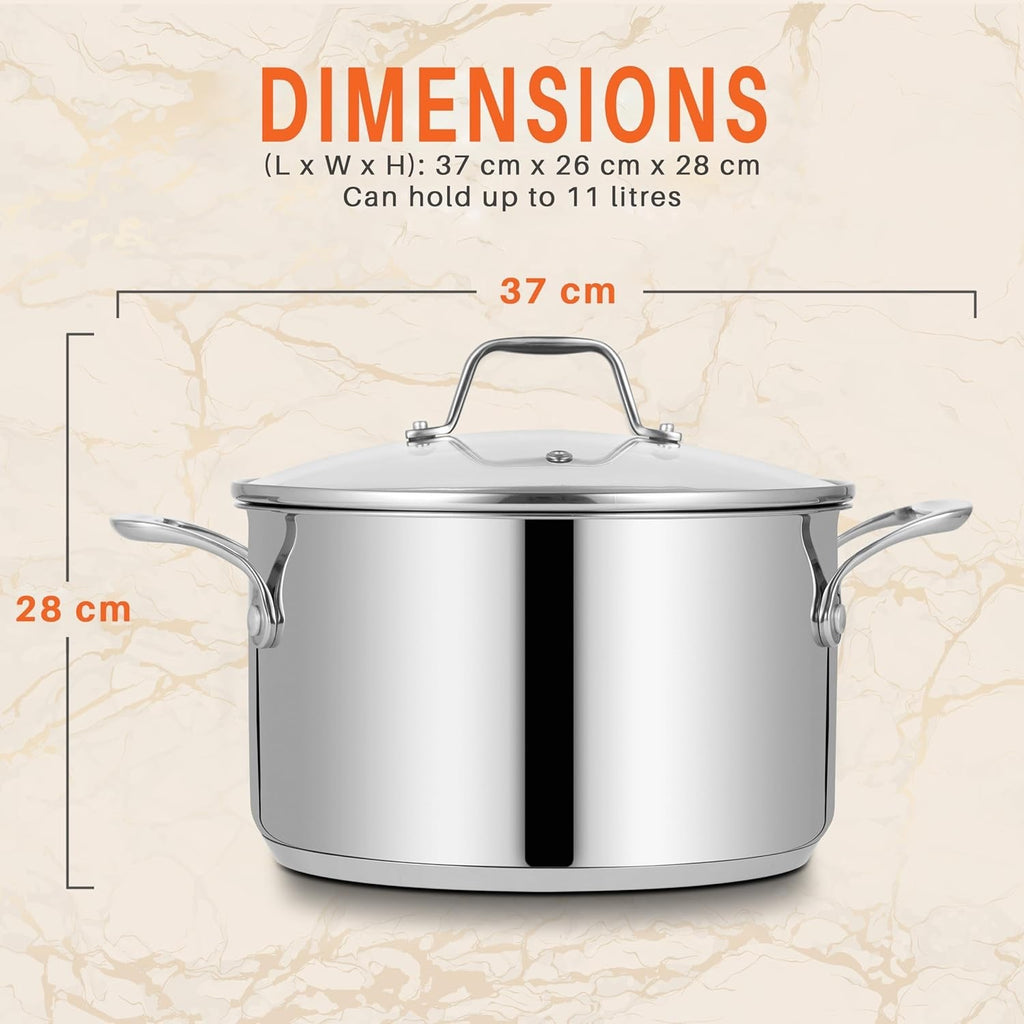 7.6L Stainless Steel Stock Pot with Glass Lid Induction Ready Heavy Duty Soup