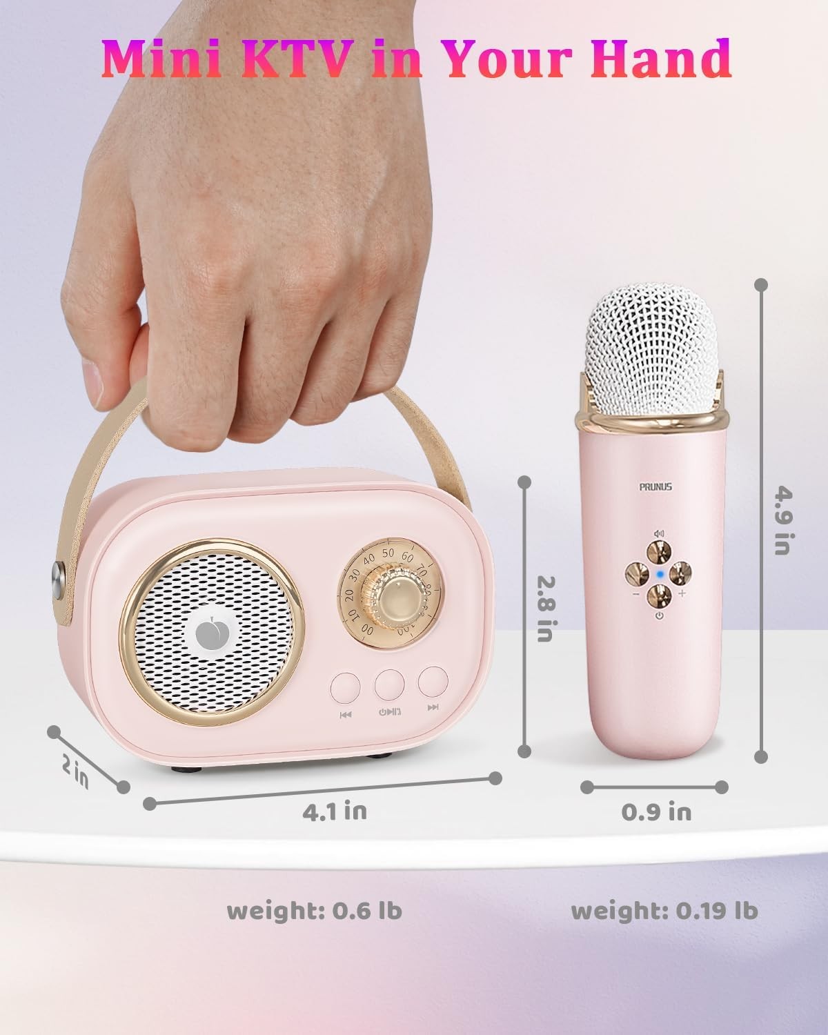Pink Mini Karaoke Machine with 2 Wireless Mics Bluetooth