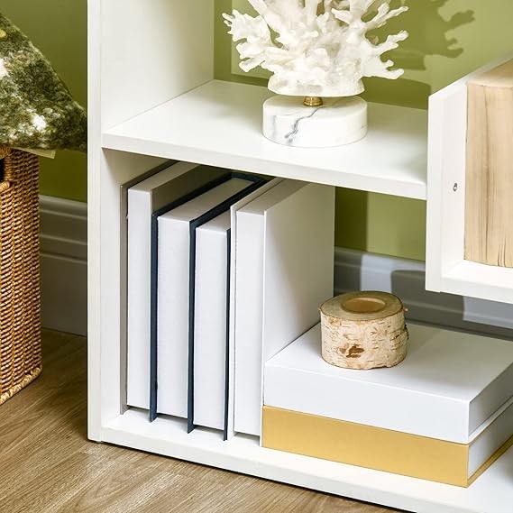 Tall 6-Tier Modern Bookcase with 11 Open Shelves Slim Freestanding Shelf White