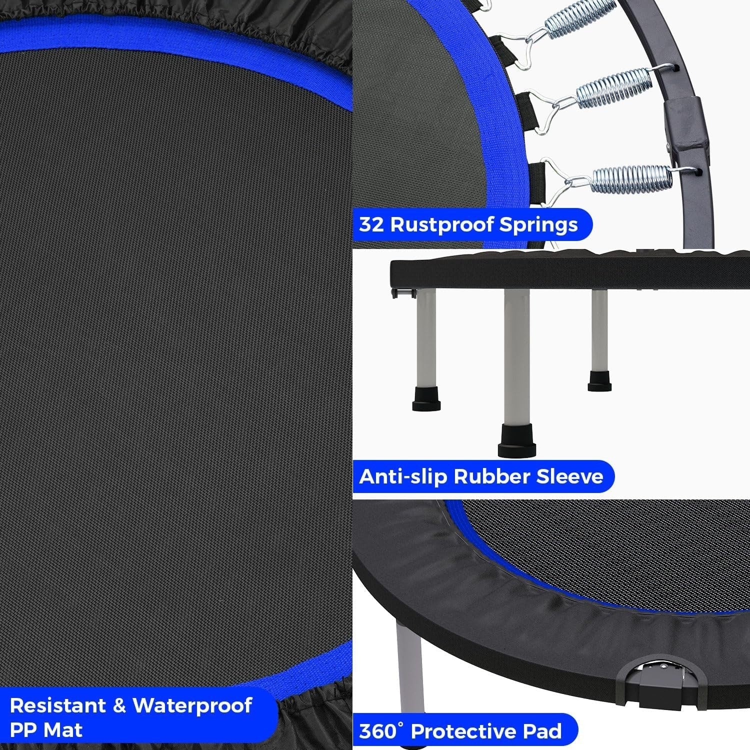 40in Fitness Rebounder Trampoline Adjustable Handle Quiet Indoor