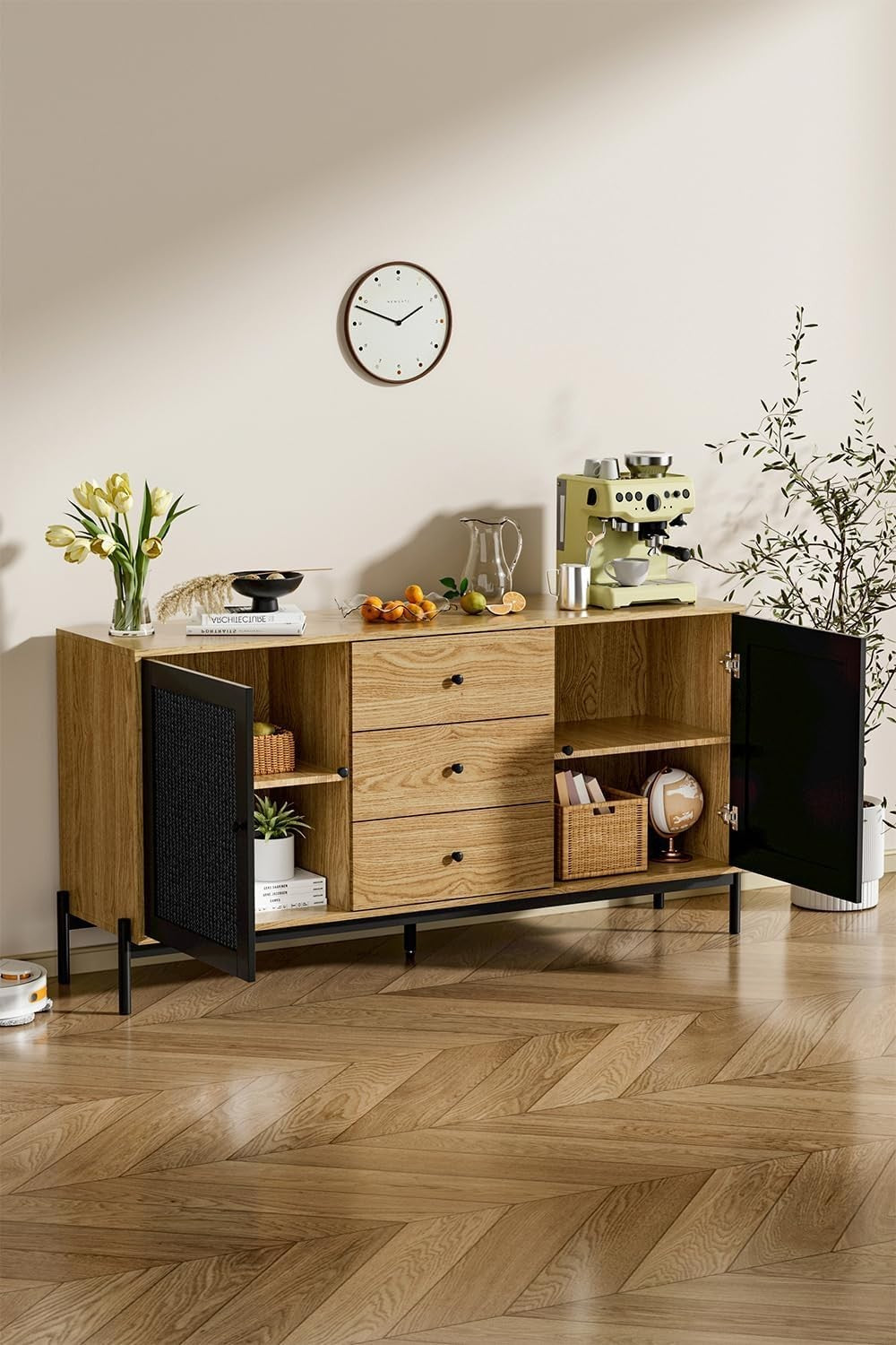 Rustic Wooden Sideboard TV Cabinet 2 Doors 3 Drawers Storage Cupboard