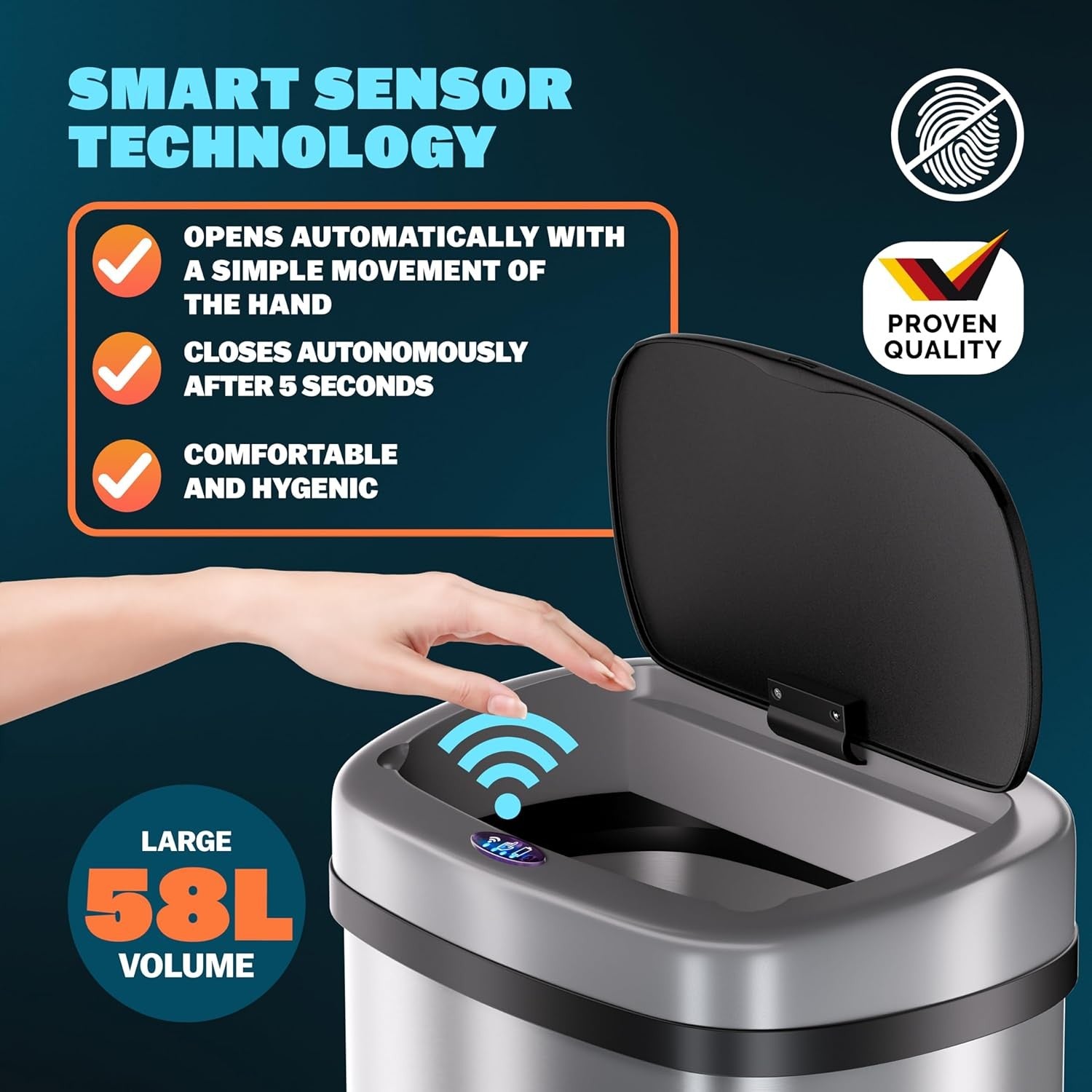 58L Automatic Sensor Bin Stainless Steel Soft Close