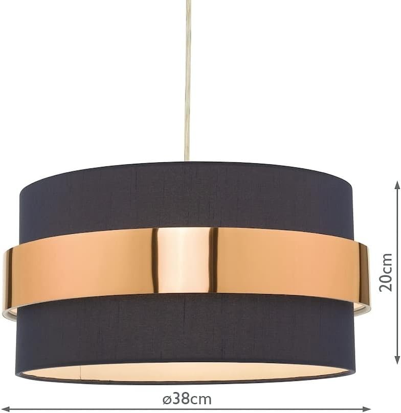 Navy Blue Drum Pendant Lampshade Copper Band Easy Fit Ceiling Shade 38cm