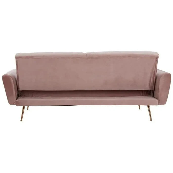 Pink Velvet Sofa Bed Modern 3 Seater Gold Legs Flared Arm Stylish Couch