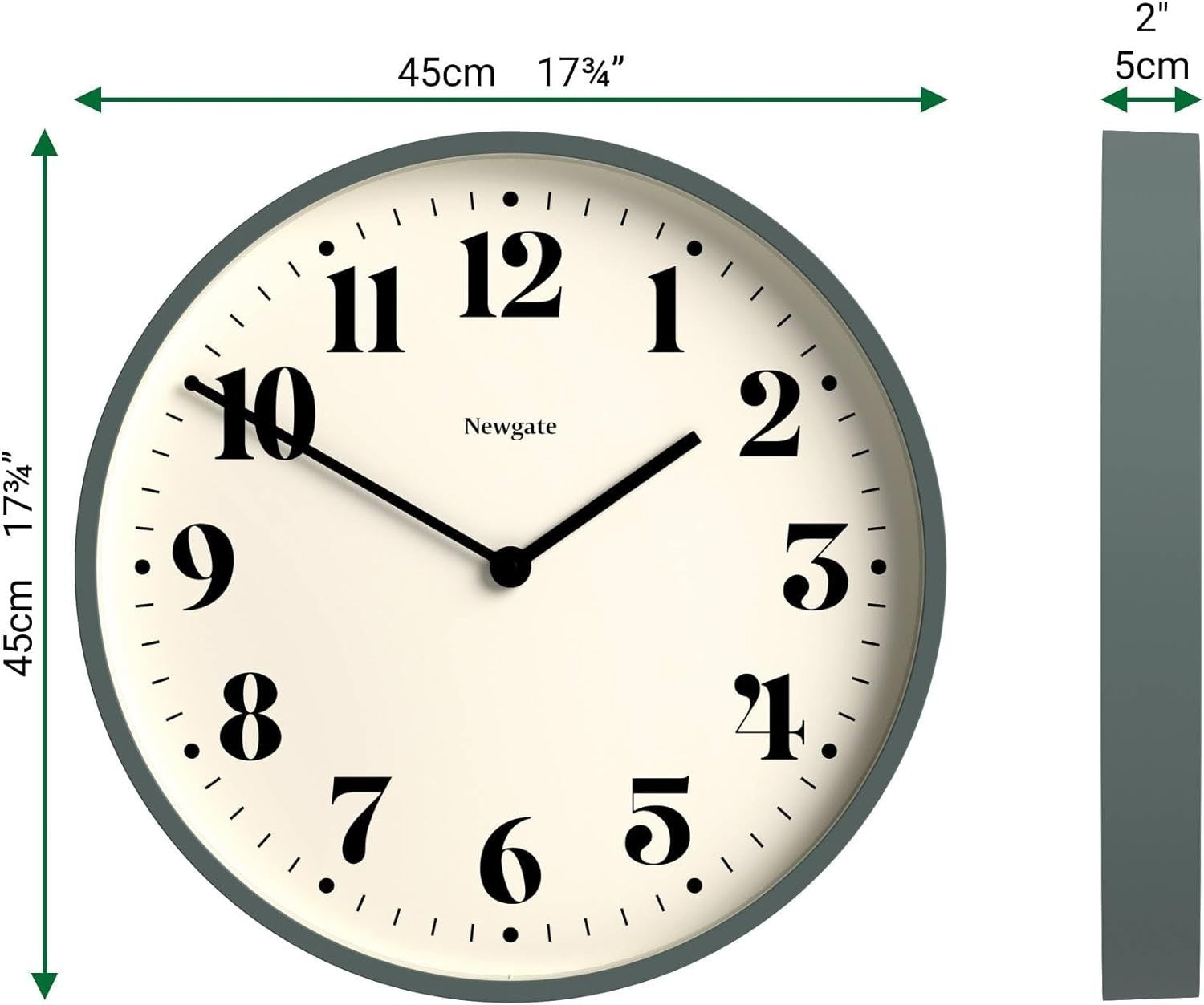 Silent Wall Clock 45cm Large Round Modern Quartz Battery-Powered Home Office