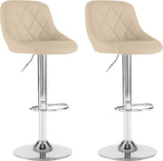 Cream Faux Leather Adjustable Swivel Bar Stools Set of 2 Chrome