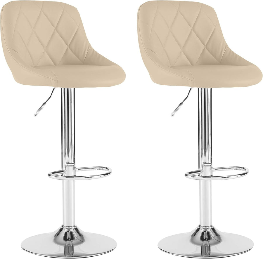 Cream Faux Leather Adjustable Swivel Bar Stools Set of 2 Chrome