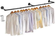 Wall Mounted Industrial Pipe Clothes Rail Heavy Duty Black 180cm