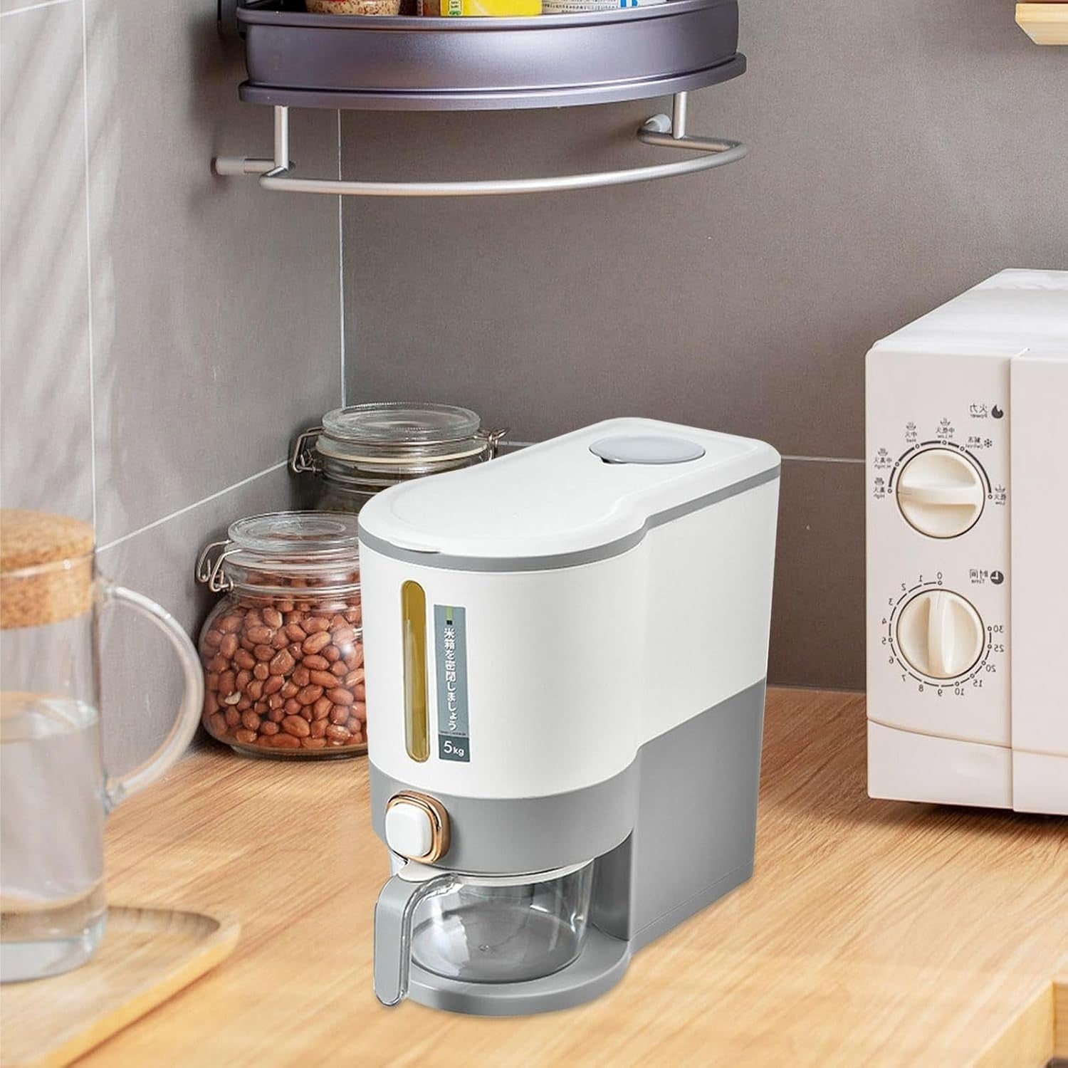 5KG 10KG Press Type Rice Dispenser Storage Container with Measuring Cup