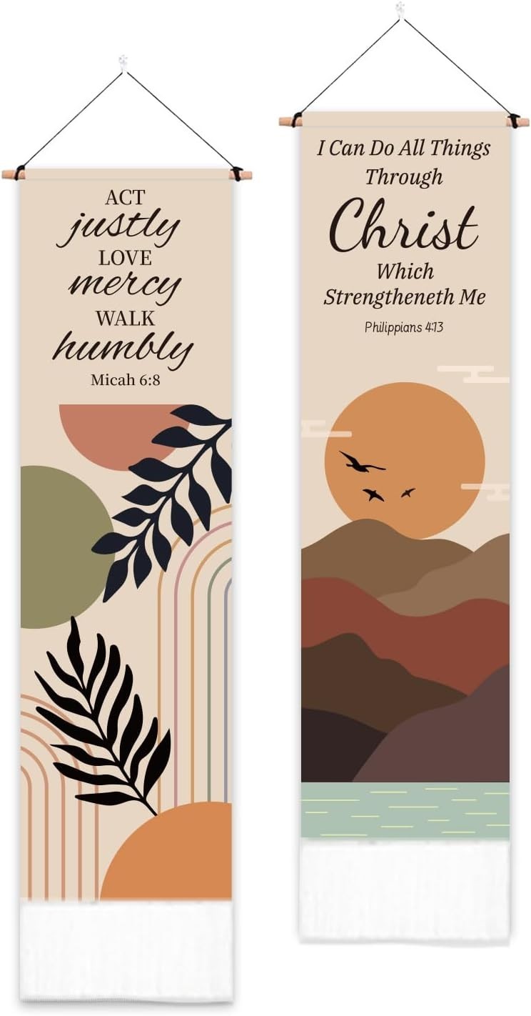 2-Pack Boho Bible Text Tapestry 52"x13" Vertical Wall Decor