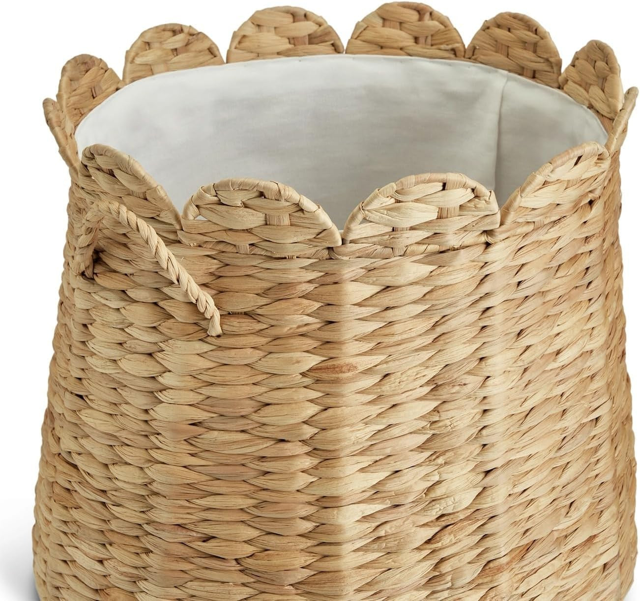Water Hyacinth Scalloped Laundry Basket 35x40cm Natural Woven Hamper w/ Handles
