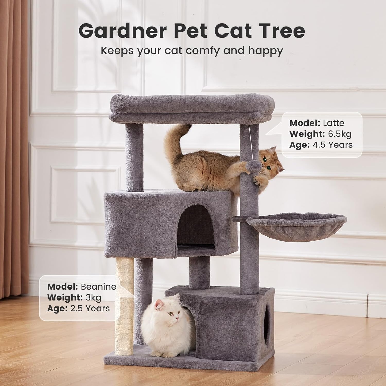 Cat Tree Tower 105cm 4 Level Scratching Post Condo Hammock Play Centre