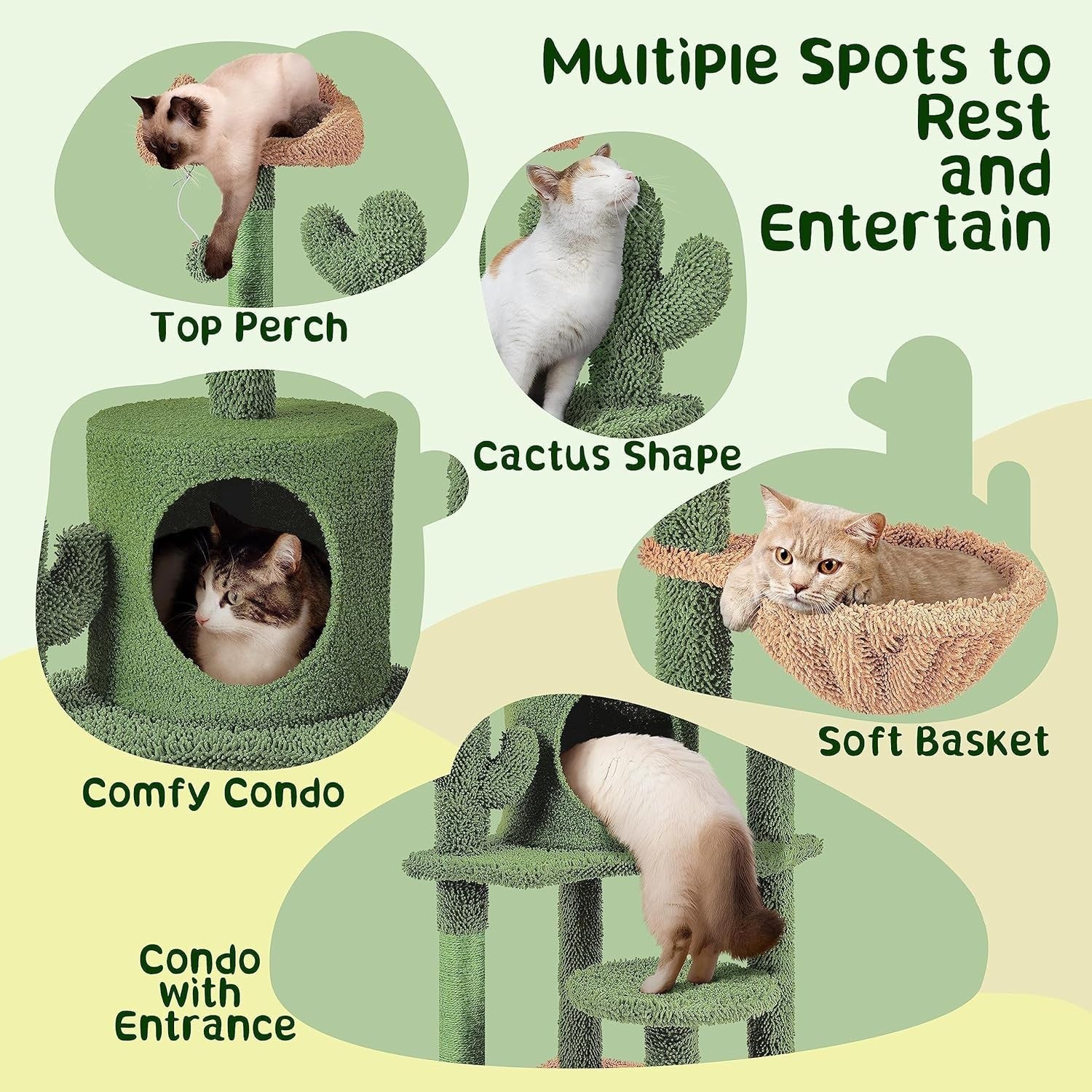 Cactus Cat Tree 135cm Multi Level Condo Scratching Posts Tower Indoor Cats