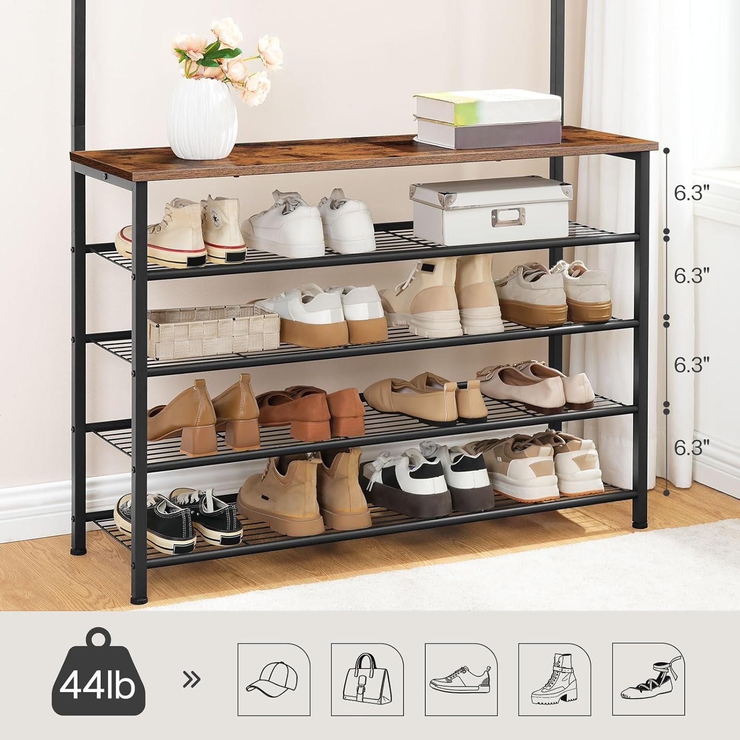 Large Coat Rack with Shoe Storage – 9 Hooks Hall Tree Unit 190cm