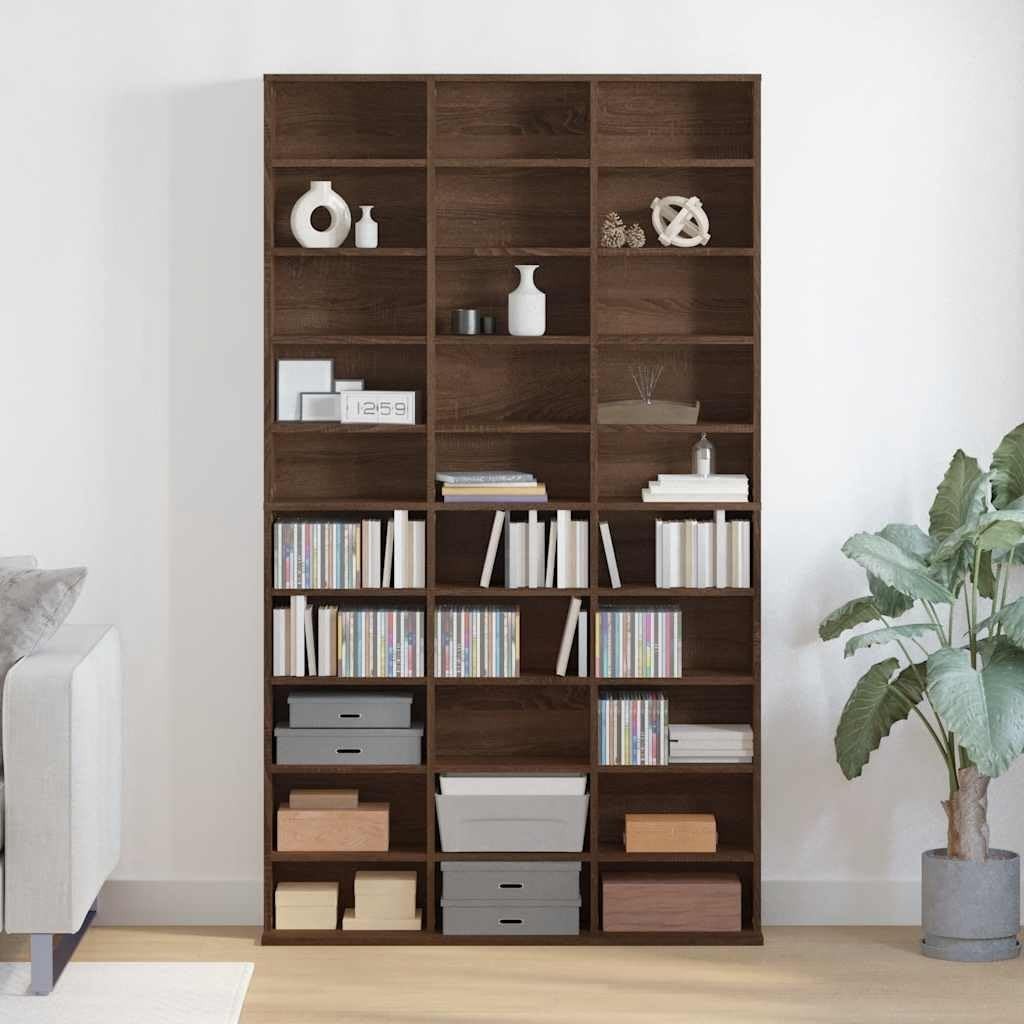 Large CD DVD Storage Cabinet Media Shelf Organizer Brown Oak 177.5cm