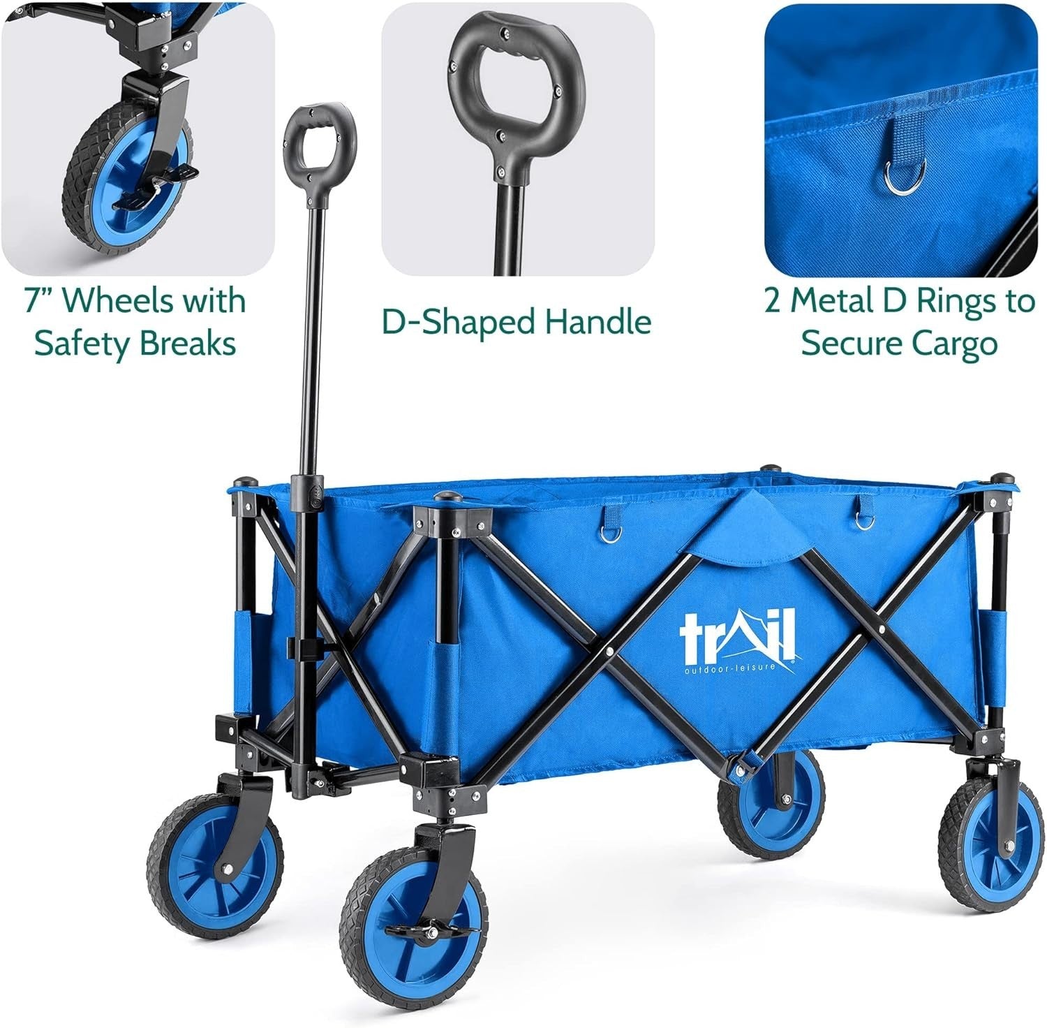 Heavy Duty Folding Camping Trolley 80kg Wagon Cart Big Wheels Adjustable Handle