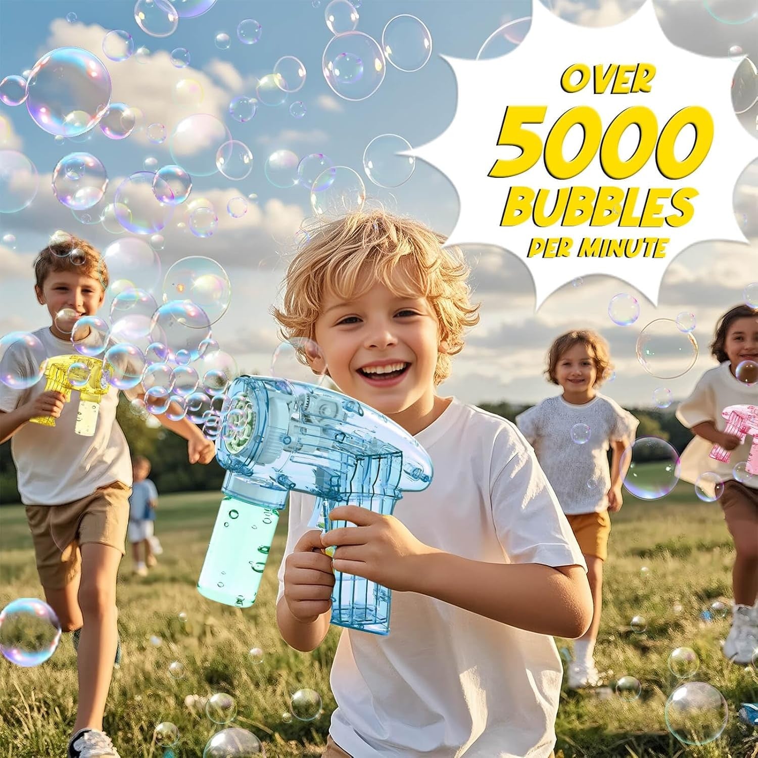 3 Pack Bubble Guns with LED Lights Kids Party Toy Set