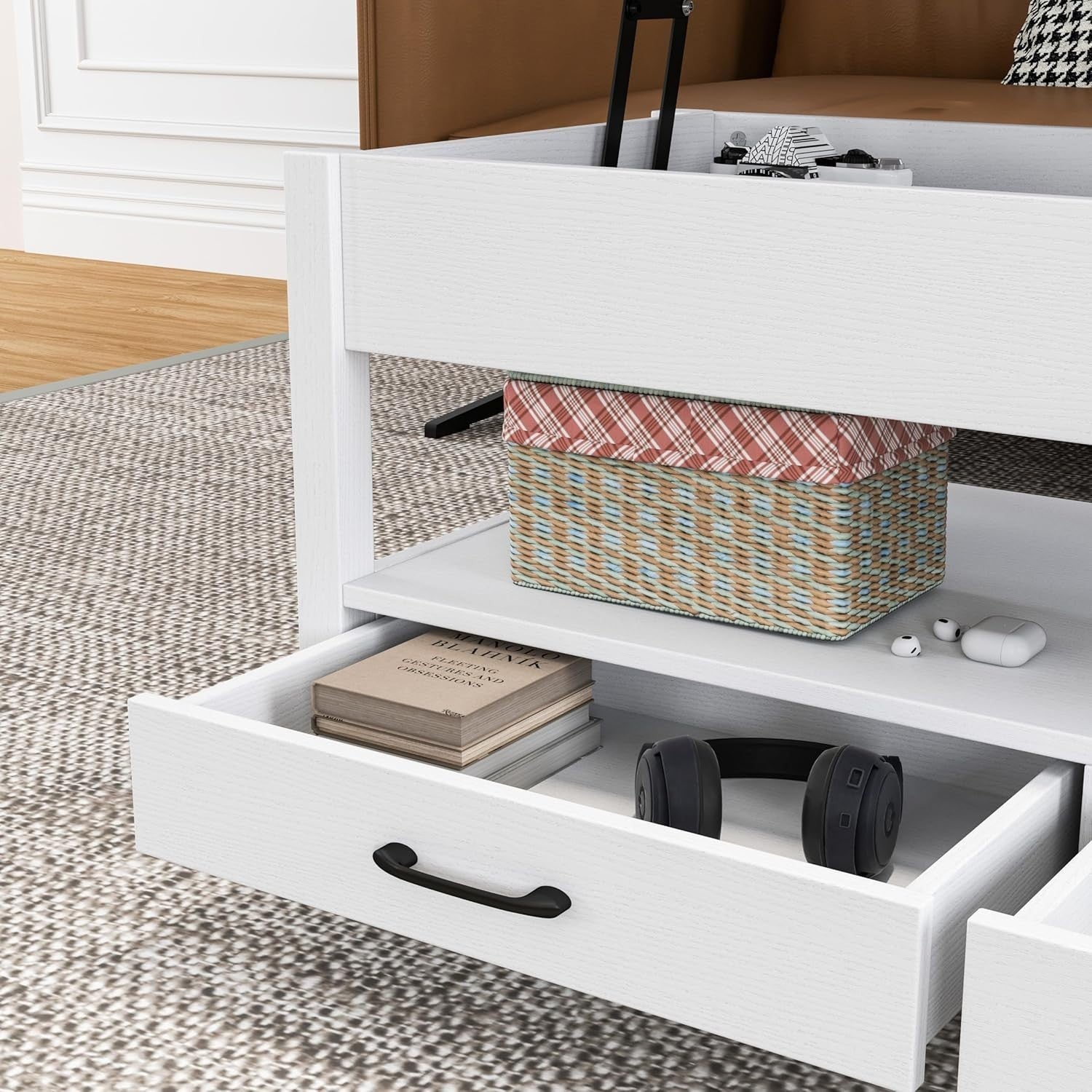 Lift-Up Coffee Table with Storage, Drawers & Shelf – Space-Saving, Modern Design