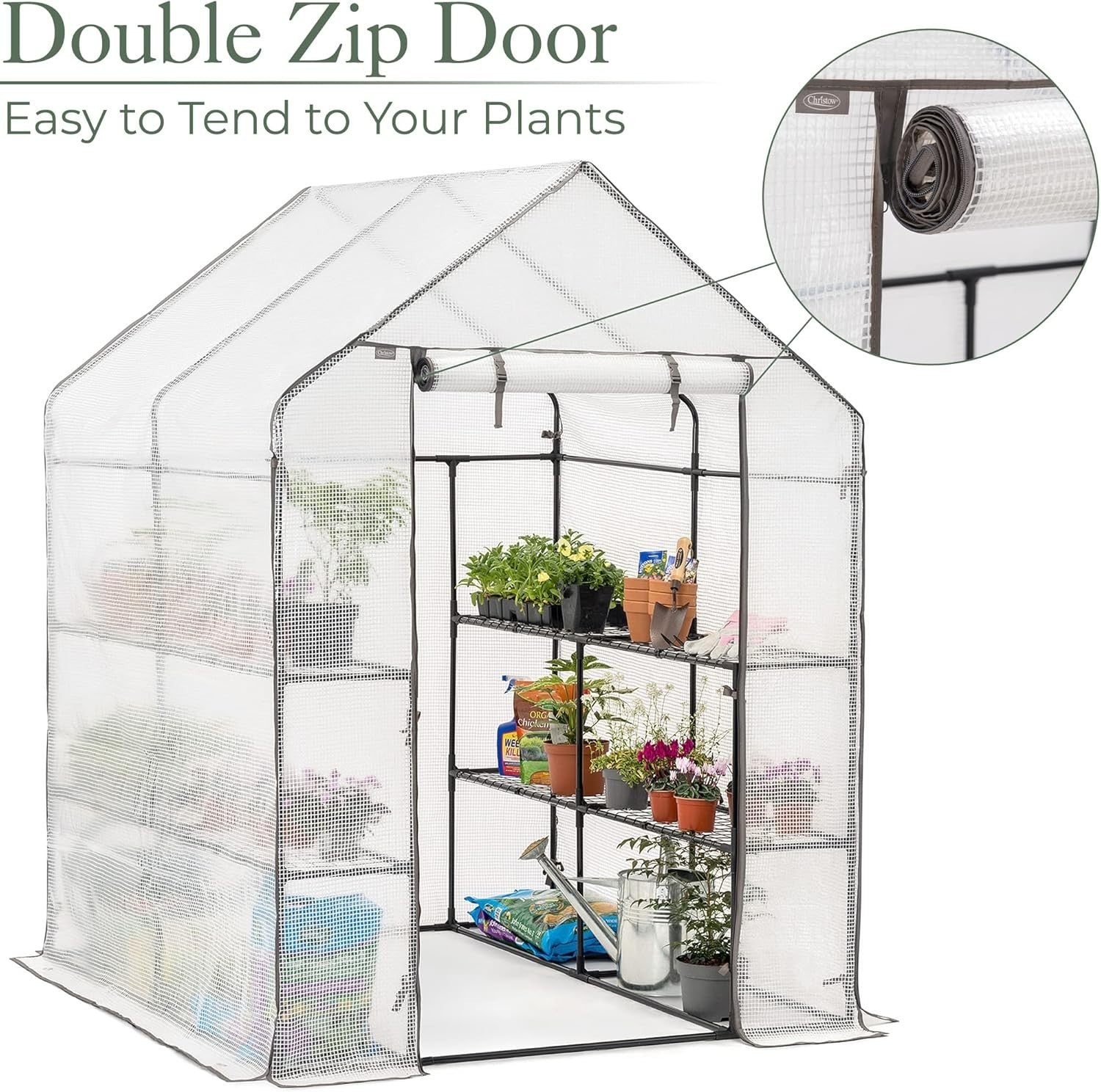 Walk-In Greenhouse with 8 Shelves | Heavy-Duty Steel Frame & PE Cover
