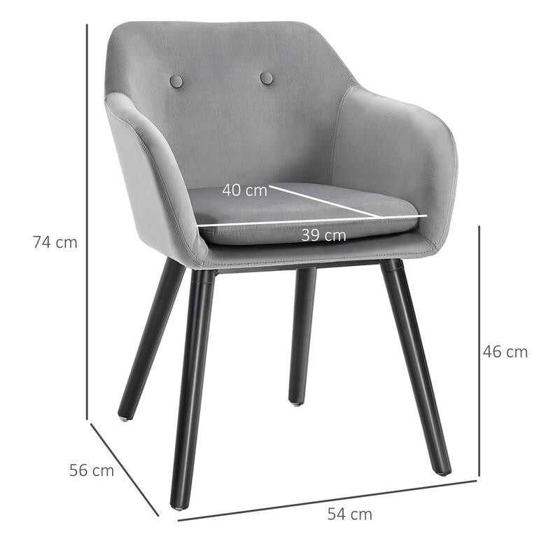 2x Grey Velvet Dining Chairs Padded Seat Armchairs for Lounge Kitchen