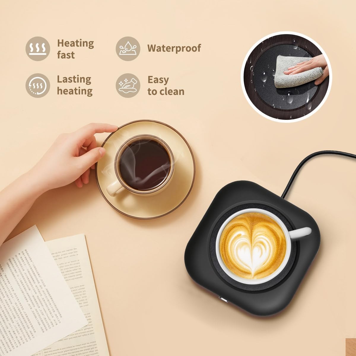 Electric Coffee Mug Warmer 24W 3 Heat Settings Auto Off