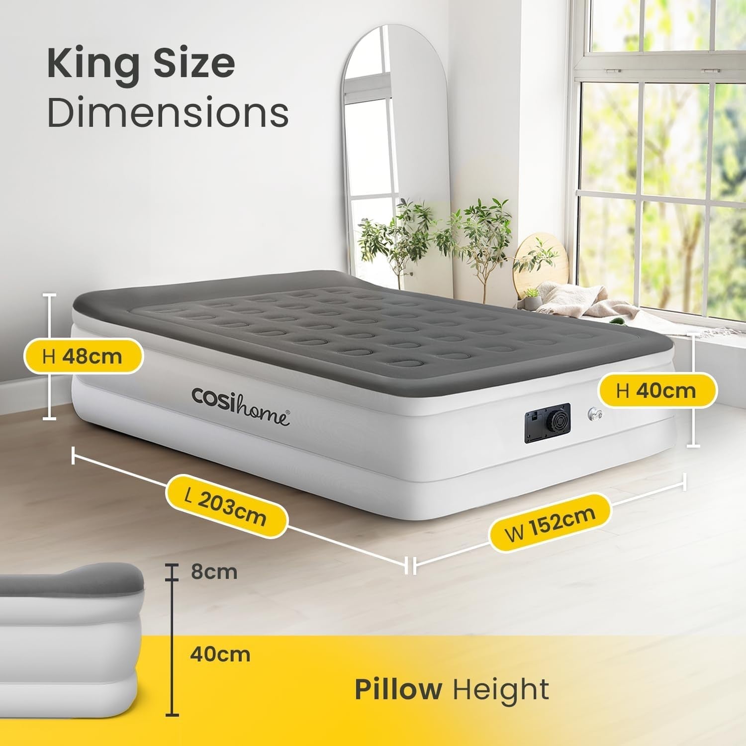 King Size Air Mattress | Built-In Pump, Flocked Top, Guest & Camping Bed