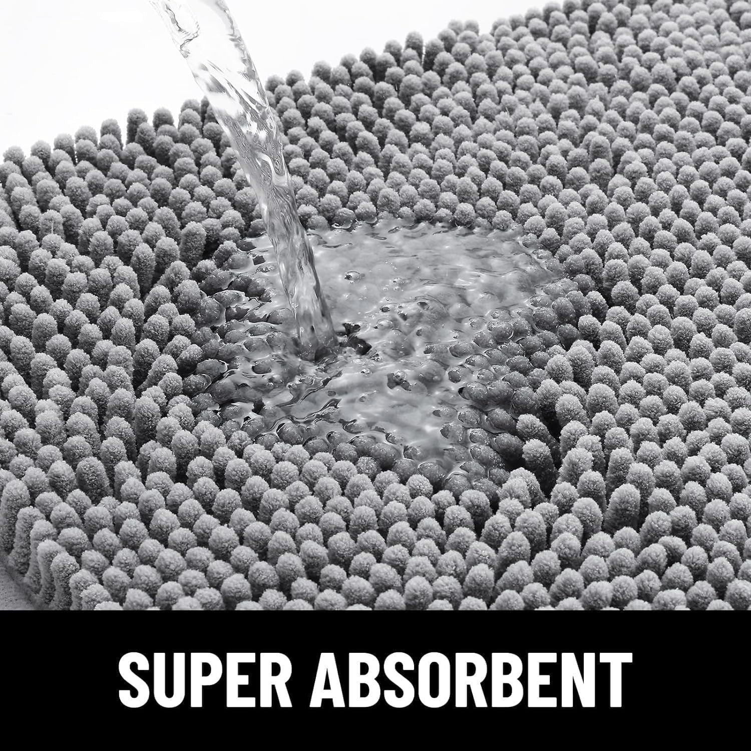 Dog Door Mat Super Absorbent Non Slip Chenille Grey Entrance Rug 76x121cm