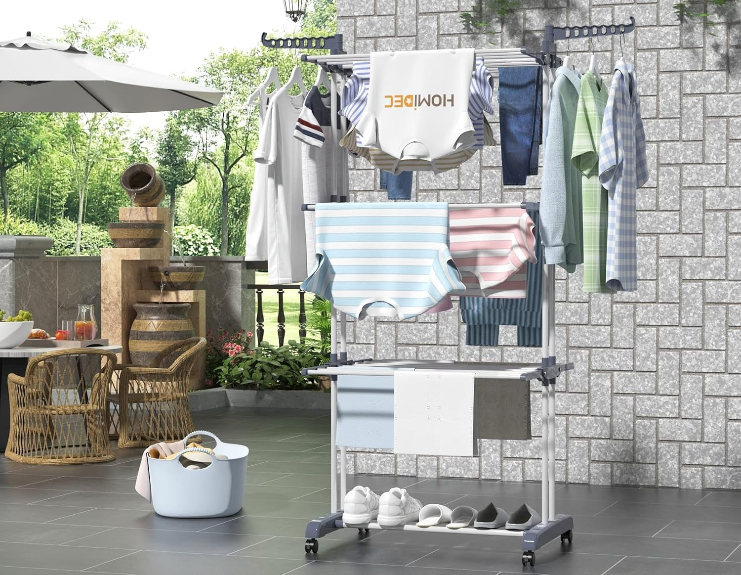 HOMIDEC 4-Tier Foldable Stainless Steel Clothes Drying Rack Grey