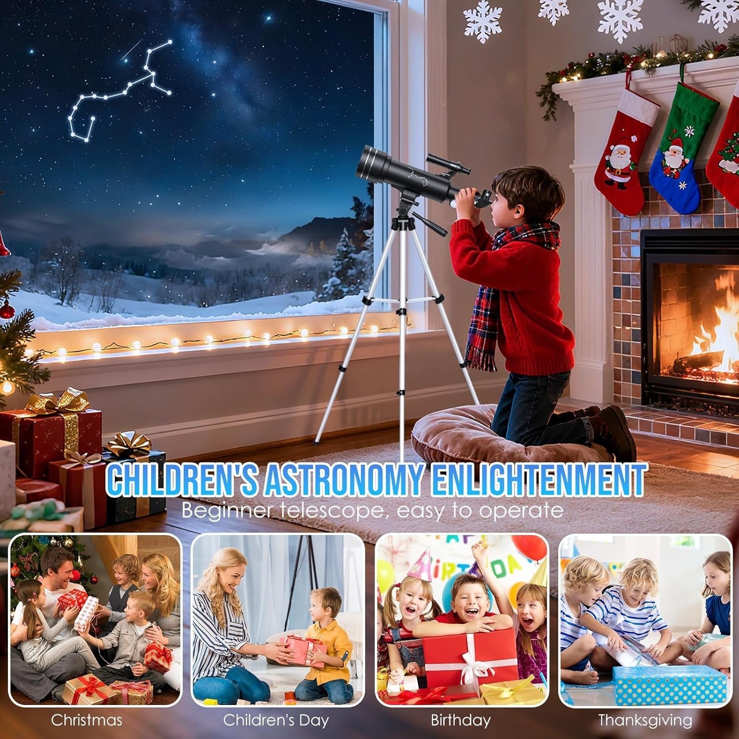 70mm Kids Astronomy Telescope, 400mm, with Phone Holder for Beginners