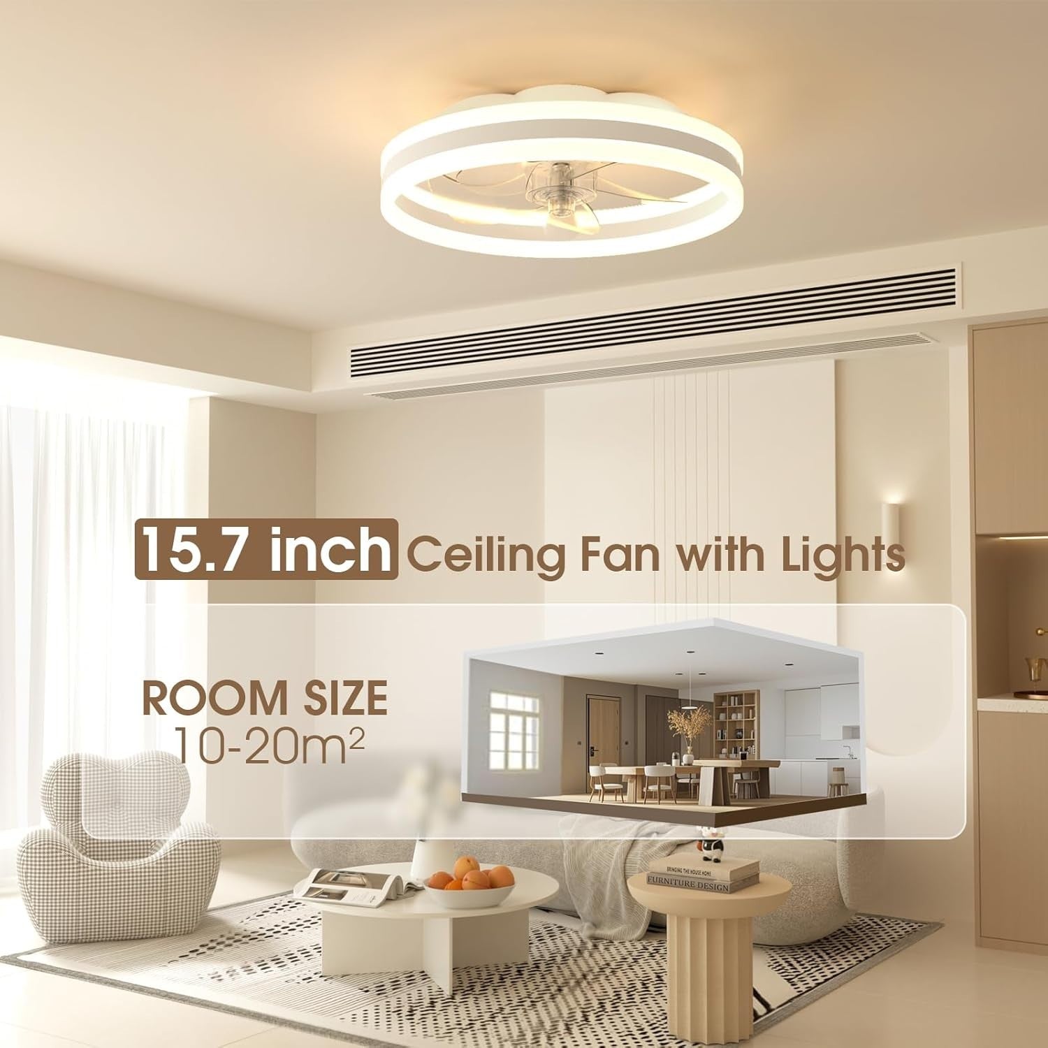 40cm LED Ceiling Fan Light with Remote, 6 Speeds, Dimmable, Quiet Airflow