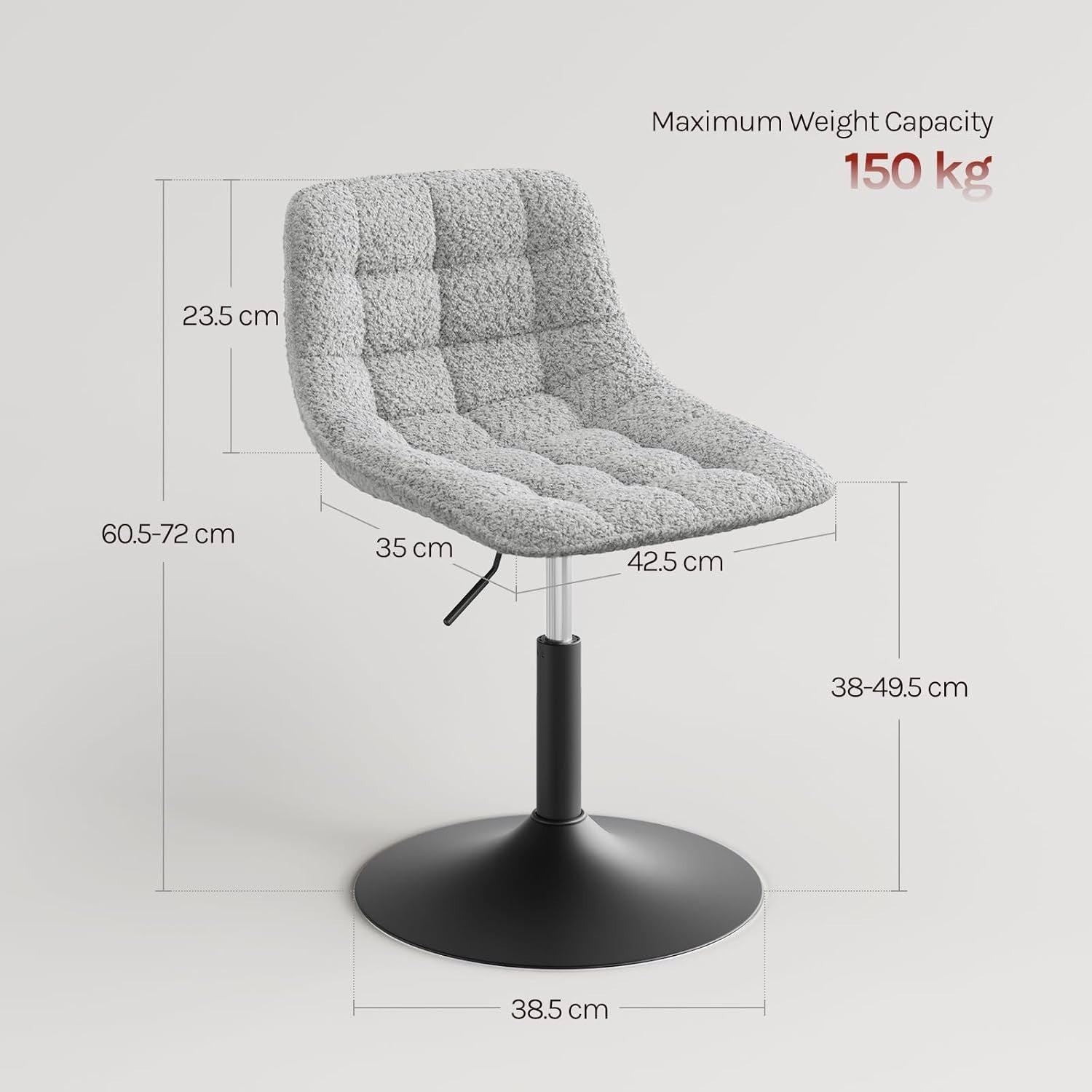 Grey Swivel Vanity Chair Height Adjustable Chenille Dressing Table Stool