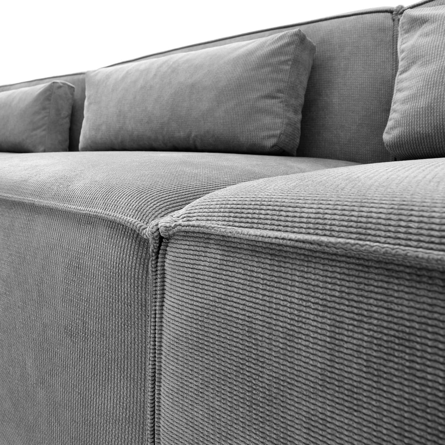 4 Seater Modular Sofa Light Grey Cord Chenille | Modern, Compact, Comfy