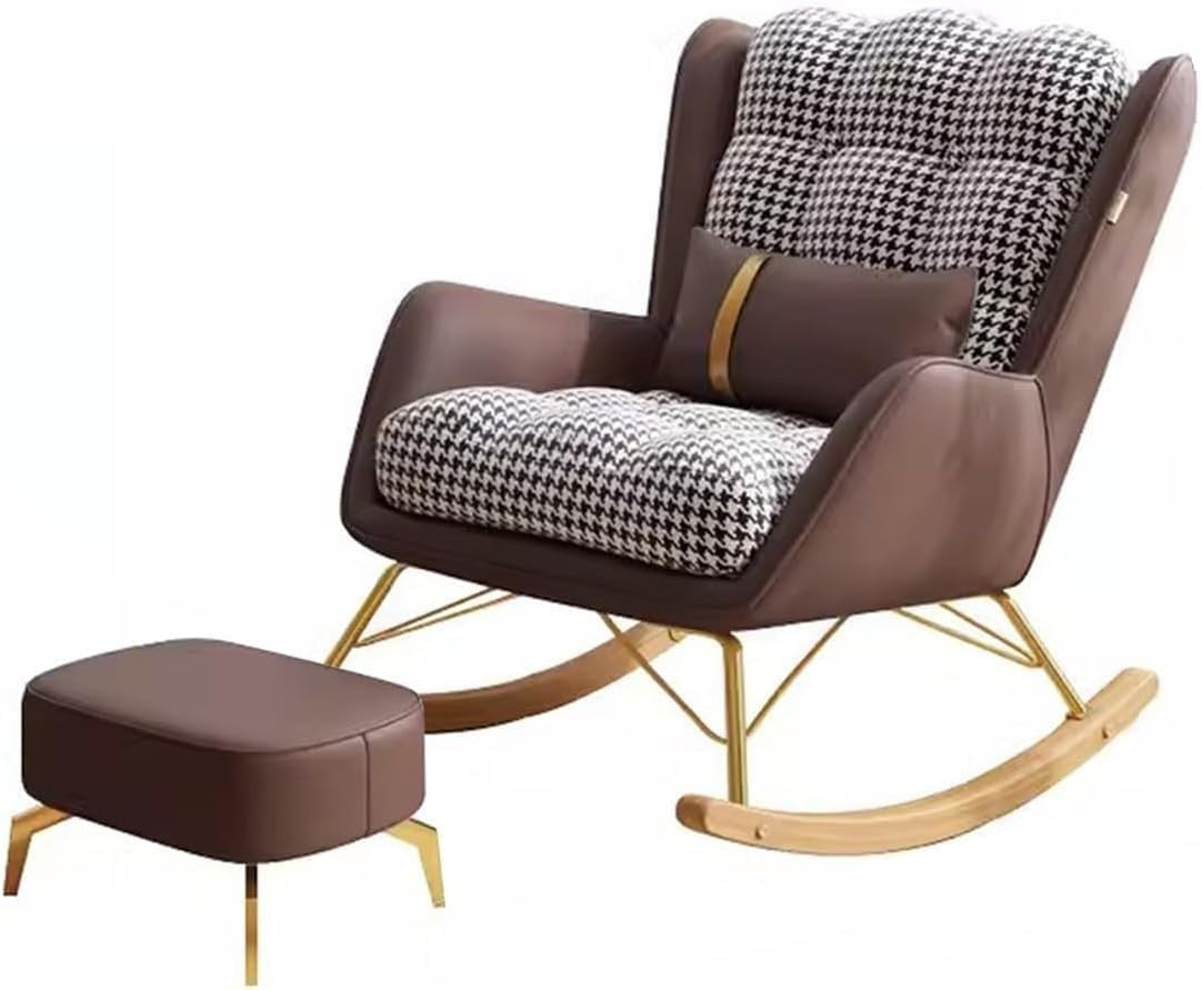 Luxury Mid-Century Rocking Chair & Ottoman Set with Lumbar Pillow, Comfy