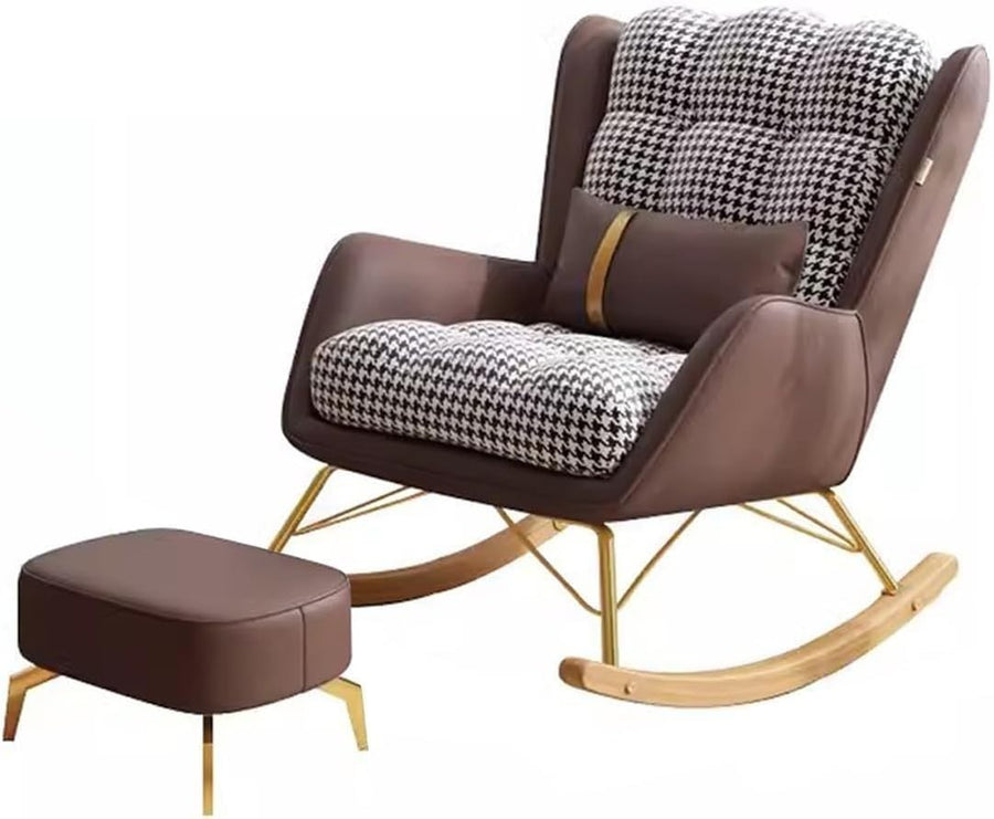 Luxury Mid-Century Rocking Chair & Ottoman Set with Lumbar Pillow, Comfy